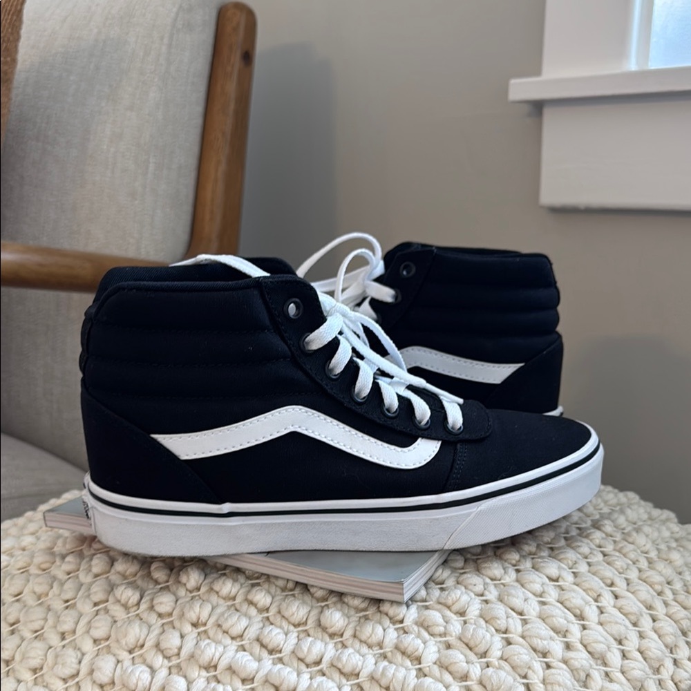 Vans Black High-Top Canvas Sneakers with White Side Stripe